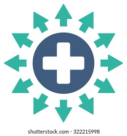 Pharmacy Distribution vector icon. Style is bicolor flat symbol, cobalt and cyan colors, rounded angles, white background.