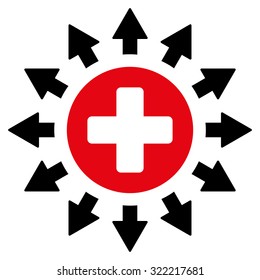 Pharmacy Distribution vector icon. Style is bicolor flat symbol, intensive red and black colors, rounded angles, white background.