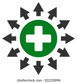 Pharmacy Distribution vector icon. Style is bicolor flat symbol, green and gray colors, rounded angles, white background.