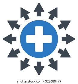 Pharmacy Distribution vector icon. Style is bicolor flat symbol, smooth blue colors, rounded angles, white background.