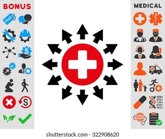 Pharmacy Distribution vector icon. Style is bicolor flat symbol, intensive red and black colors, rounded angles, white background.