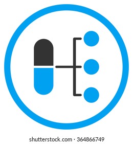 Pharmacy Distribution vector icon. Style is bicolor flat circled symbol, blue and gray colors, rounded angles, white background.