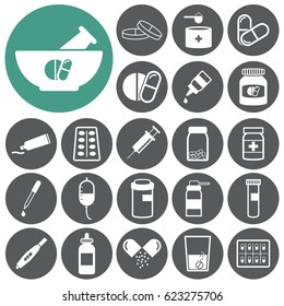 Pharmacy and drug icons set.Vector illustration

