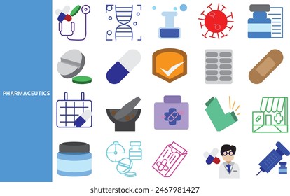 Pharmacy, drug use and advice on the use of drugs to treat various diseases ,Set of icons for business ,symbol collection.,Vector illustration.