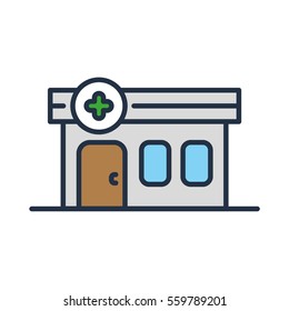 Pharmacy Drugstore Building Front View Minimal Colorful Flat Line Stroke Icon Pictogram Symbol Illustration