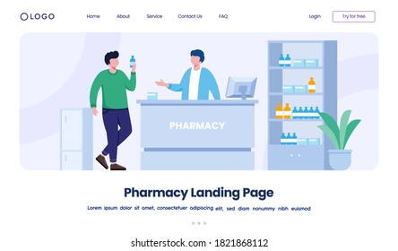 Pharmacy drugstore landing page website illustration flat vector template
