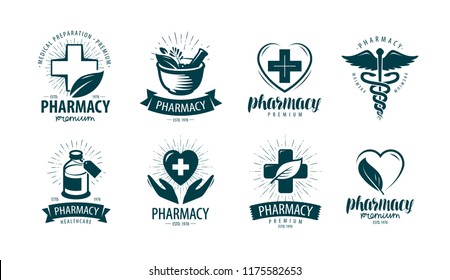 Pharmacy, drugstore logo or label. Medicine, medication symbol. Vector illustration