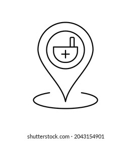 pharmacy drugstore map pin line icon vector design, editable stroke line icon