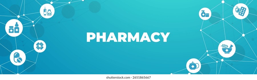 conceito de farmácia ou farmácia ou ícone de medicina - produtos e serviços - medicamentos, cosméticos, medicina alternativa.