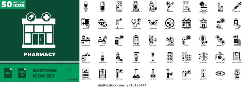 Conjunto de iconos editables de duotono de farmacia