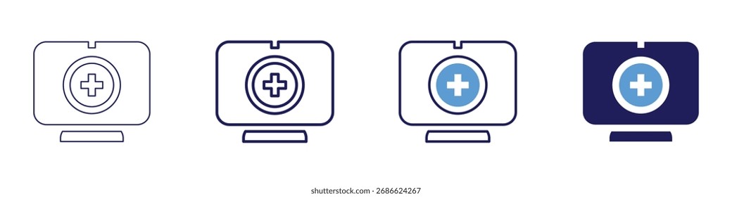 Icono de la educación de la farmacia en 4 estilos diferentes. Línea delgada, línea, línea en negrita, duotono. Estilo duotono. Trazo editable.