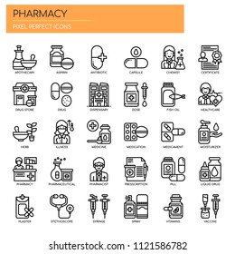 Pharmacy Elements , Thin Line and Pixel Perfect Icons