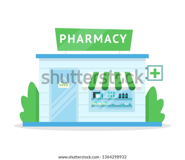 Pharmacy Facade Flat Illustration Drugstore Exterior Stock Vector 