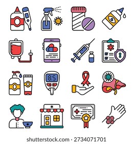 Pharmacy filled  outline icon set 02