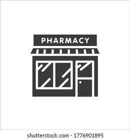 Pharmacy front black glyph icon. Drug store. Sign for web page, mobile app, banner, social media. Pictogram UI UX user interface. Vector clipart.
