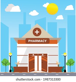 Pharmacy front store flat illustration vector