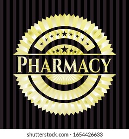 Pharmacy gold emblem or badge. Vector Illustration. Detailed.