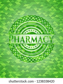 Pharmacy green emblem with triangle mosaic background