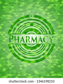 Pharmacy green emblem with triangle mosaic background