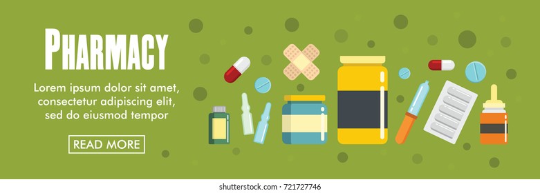 Pharmacy horizontal banner. Pharmacy vector illustration in flat style for web