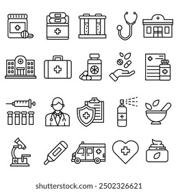 PHARMACY - HOSPITAL - MEDICINE ICON SET