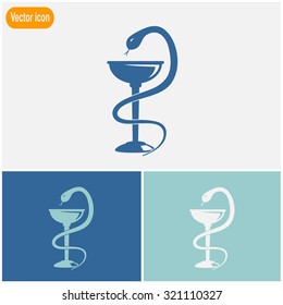 Pharmacy icon with caduceus symbol, bowl with a snake