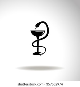 Pharmacy icon with caduceus symbol, bowl with a snake