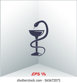 Pharmacy icon with caduceus symbol, bowl with a snake