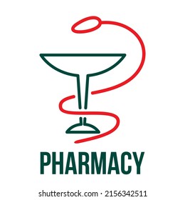 Pharmacy Icon with Caduceus Symbol. Medical and health icon on white background. Editable vector stroke.