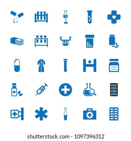 Pharmacy icon. collection of 25 pharmacy filled icons such as test tube, medical cross, syringe, medical sign, bandage. editable pharmacy icons for web and mobile.