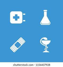 Pharmacy icon. collection of 4 pharmacy filled icons such as test tube, medical cross, bandage. editable pharmacy icons for web and mobile.