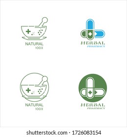 Pharmacy icon , Herbal pharmacy symbol ,  Pestle and Mortar vector illustration design template