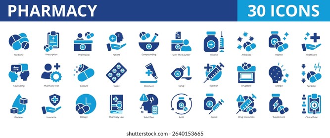 Pharmacy icon pack dual tone collection set for medical and healthcare