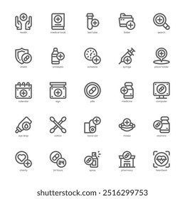 Paquete de iconos de farmacia para su Sitio web, móvil, presentación y diseño de logotipo. Diseño de esquema de icono de farmacia. Ilustración gráfica de Vector y trazo editable.