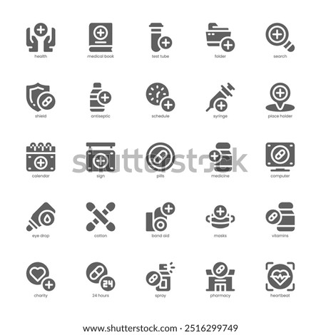 Pharmacy icon pack for your website, mobile, presentation, and logo design. Pharmacy icon glyph design. Vector graphics illustration and editable stroke.