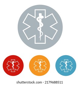 Pharmacy Icon With rod of Asclepius Symbol Vector Illustration. Pharmacy Logo Isolated