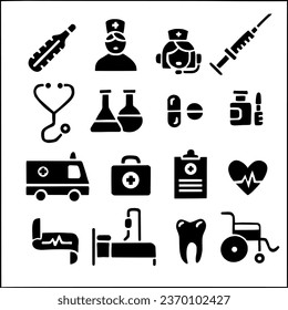 Pharmacy icon set, 16 Pharmacy icons ,Solid icons vector collection.