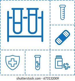 Pharmacy icon. set of 6 pharmacy filled and outline icons such as bandage, test tube, medical sign