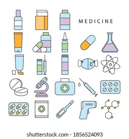 Diseño de conjunto de iconos de farmacia Ilustración vectorial de moda, estilo plano. Concepto moderno para una página de inicio o un banner web.