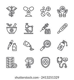 Pharmacy icon set isolated on white
