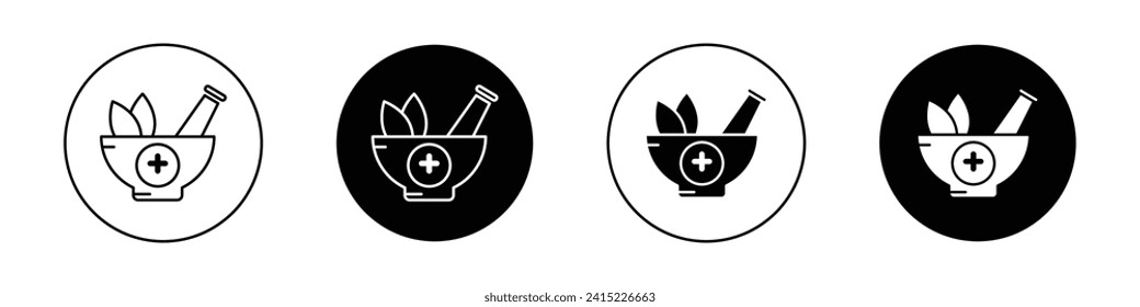 Pharmacy icon set. Pharmacy Mortar and Doctor Vector Symbol in a Black Filled and Outlined Style. Hospital and Healer with Medicine Background for Drugstore Sign.