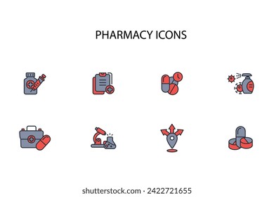 Pharmacy icon set.vector.Editable stroke.linear style sign for use web design,logo.Symbol illustration.