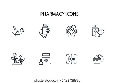 Pharmacy icon set.vector.Editable stroke.linear style sign for use web design,logo.Symbol illustration.