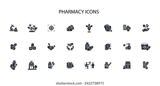 Pharmacy icon set.vector.Editable stroke.linear style sign for use web design,logo.Symbol illustration.