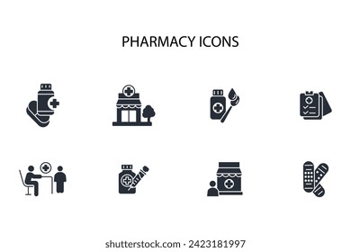 Pharmacy icon set.vector.Editable stroke.linear style sign for use web design,logo.Symbol illustration.