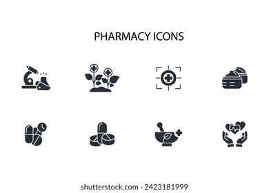 Pharmacy icon set.vector.Editable stroke.linear style sign for use web design,logo.Symbol illustration.