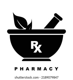 PHARMACY ICON, Pharmacy sign vector illustration, Healing herbs in a mortar with pestle icon. Pharmacy sign design