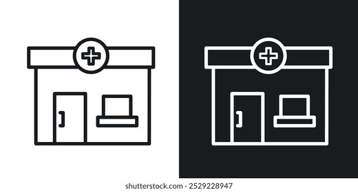 Ícone da farmácia na cor preta da linha fina. ilustração simples de símbolos vetoriais planos.