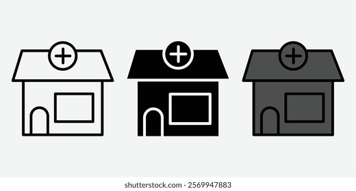 Pharmacy Icon Vector. Pharmacy icons in black filled and outlined style. Home Icon. Medical Home.