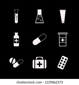 pharmacy icon. pharmacy vector icons set medicine bottle, cream tube, capsule and pills bottle